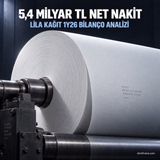 Lila Kağıt Ergene tesislerindeki dev kâğıt bobini ve şirketin 5,4 milyar liralık net nakit pozisyonunu gösteren blog kapak görseli.